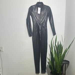 AKIRA Faux Leather Black Jumpsuit